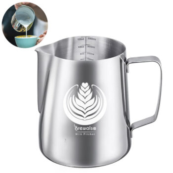 Brewalsa Milk Pitcher 350ml Stainless Steel Creamer for Coffee latte art