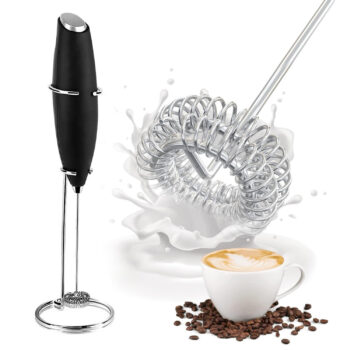 Milk Frother with Stand - Stylish Holder Battery powered Creating Frothy Milk for Coffee, Lattes, cappuccinos