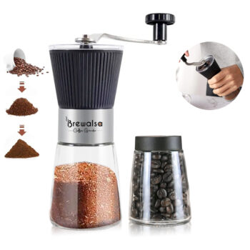 Brewalsa Manual Coffee Grinder with extra jar Adustable Ceramic Burr for Espresso to Pour Over