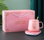 Coffee Warmer Gift Set Color Pink Ceramic Keeping Your Coffee Warm for Coffee Lovers Office and Home use