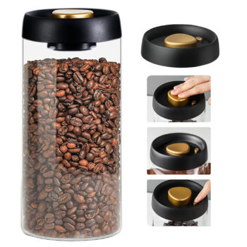 Brewalsa 1800ml Glass Airtight Coffee Bean Container with Vacuum Lid