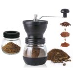 Brewalsa Manual Coffee Grinder Ceramic Burr, Glass Jar (Extra Jar Included)