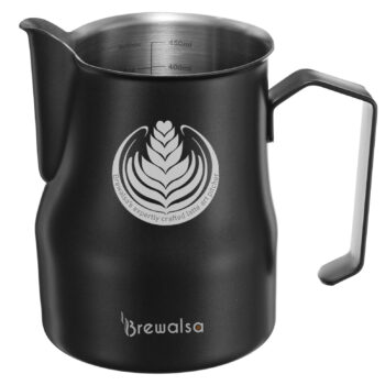 Brewalsa 500ml Professional Milk Frothing Pitcher Non-Stick Stainless Steel (Black)