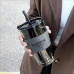 Brewalsa 400ml Glass Coffee Sipper Mug with Faux Leather Grip