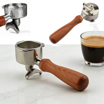 51mm Double spout Portafilter for DeLonghi Dedica EC680/EC685/EC860 Stainless Steel, Wooden Handle